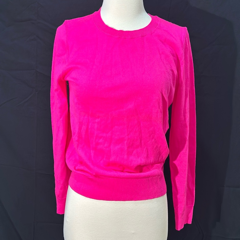 NWT Banana Republic Extra Fine Merino Wool Crewneck Sweater Neon Fuchsia Pink M